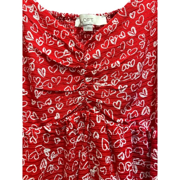 Vintage Y2K LOFT Hearts Pattern‎ Red and White Ruched Top 2 - Picture 3 of 9